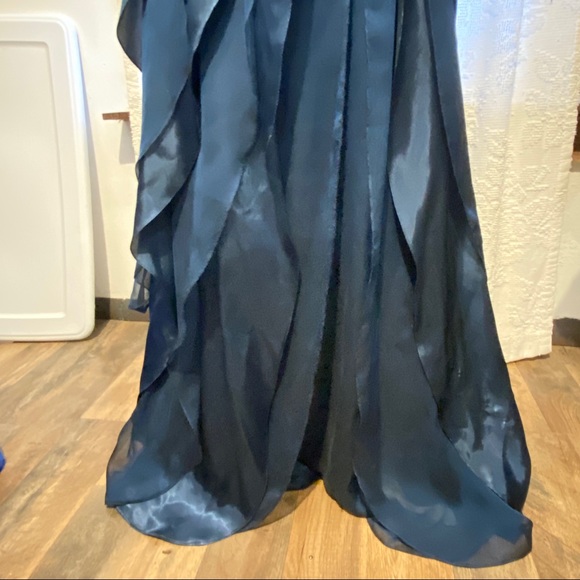 Adrianna Papell Beads Tiered Chiffon Evening Gown Sz 8 Prussian Blue Prom Dress - Picture 16 of 16